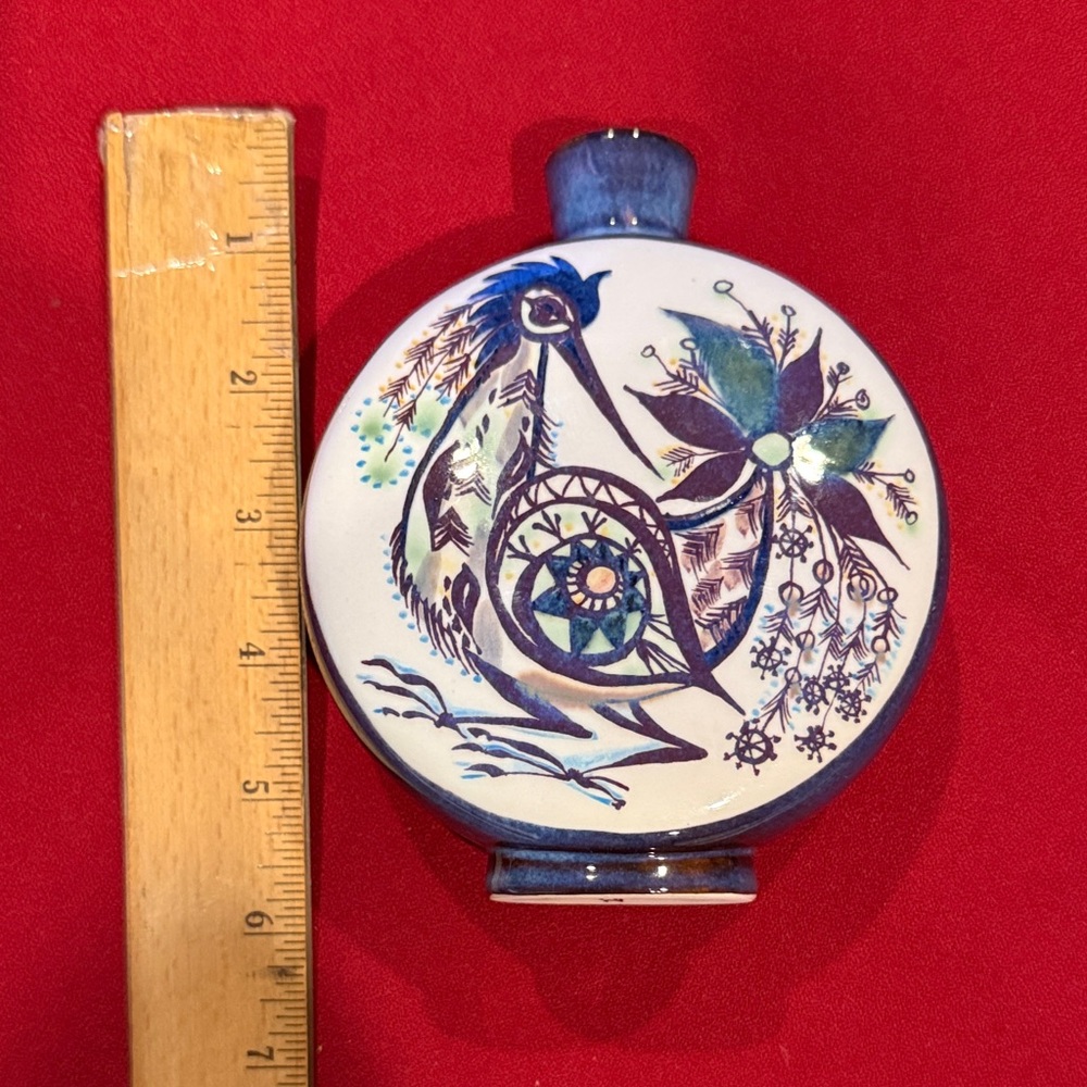 Royal Copenhagen Blue and White Round Ceramic Vase w/ Floral Bird Motif numbered - Picture 2 of 4